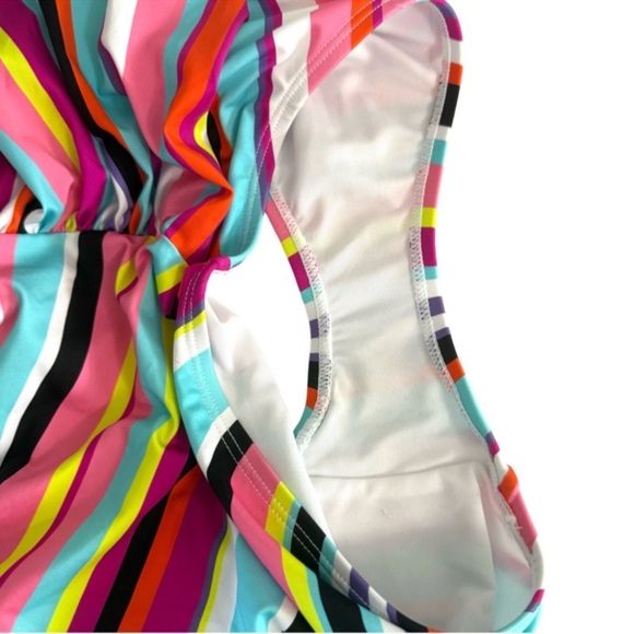 NEW Anne Cole One Piece Swimsuit Twist Front Bandeau Purple Multi Stripe Size 12 - Picture 7 of 8